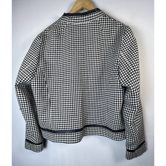 Pendleton Women's Vintage Houndstooth leather trim Zip wool Blazer Jacket 14 - Picture 9 of 12